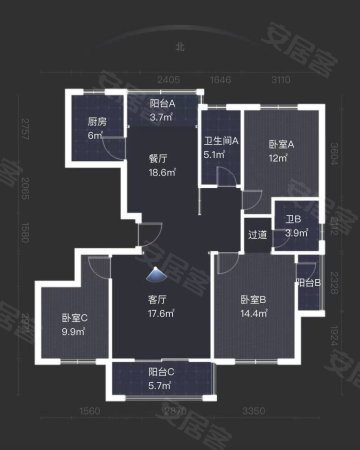 仁和佳苑3室2厅2卫132㎡南北68.5万