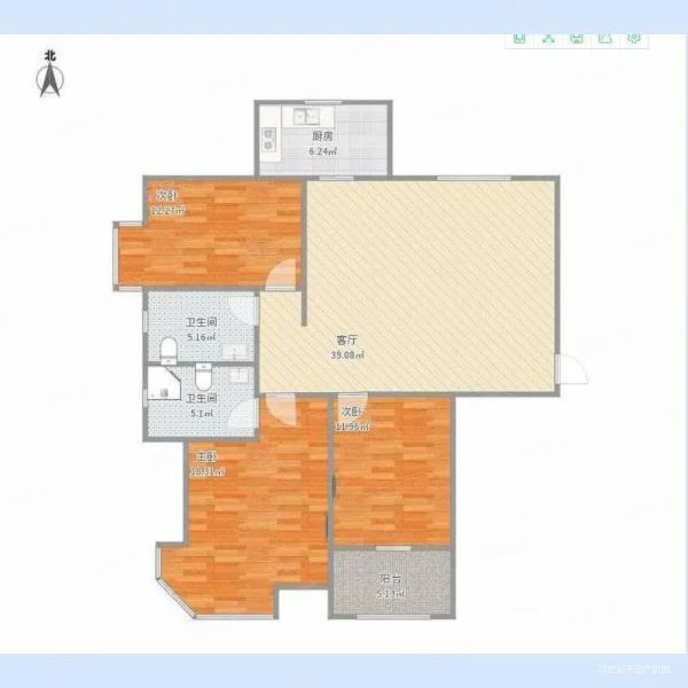 紫薇壹号B区3室2厅2卫143㎡南北120万