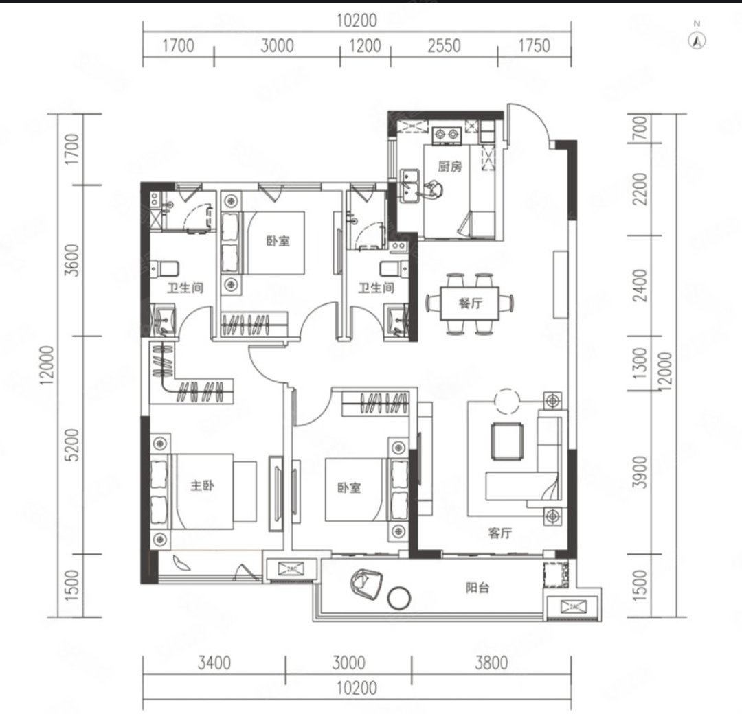 恒隆公馆3室2厅1卫130㎡南北89万