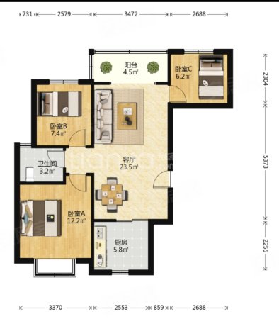 南苑新区(鹿泉)3室1厅1卫92㎡南85万