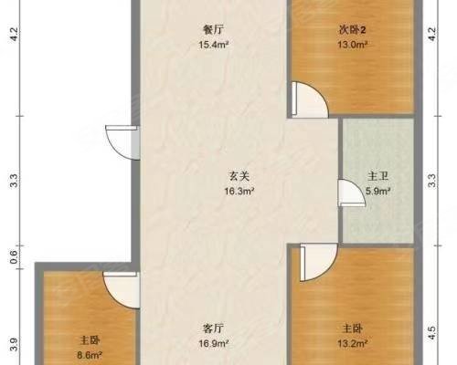 卧龙山庄3室2厅1卫106.66㎡南北92万