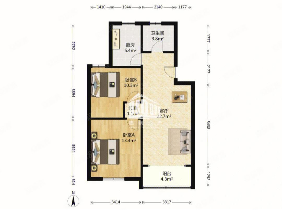 人和居2室1厅1卫82㎡南北24万