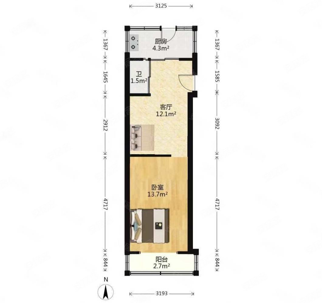 天怡御珑湾1室1厅1卫59㎡南北35万