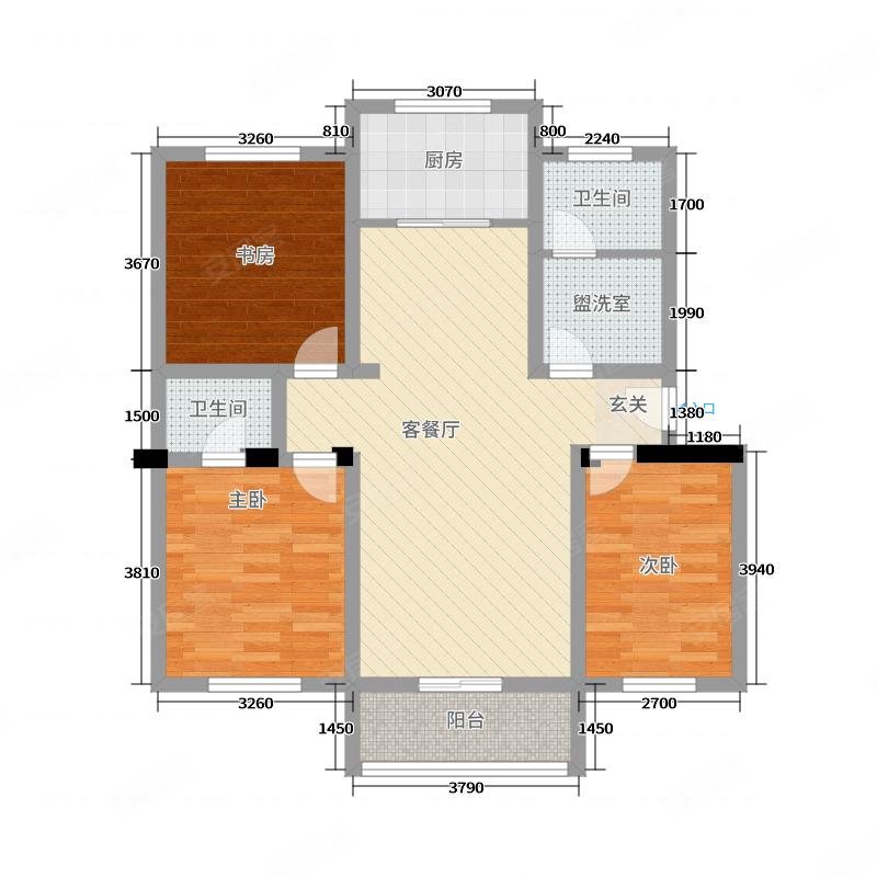 尚东金城3室2厅2卫143㎡南北82万