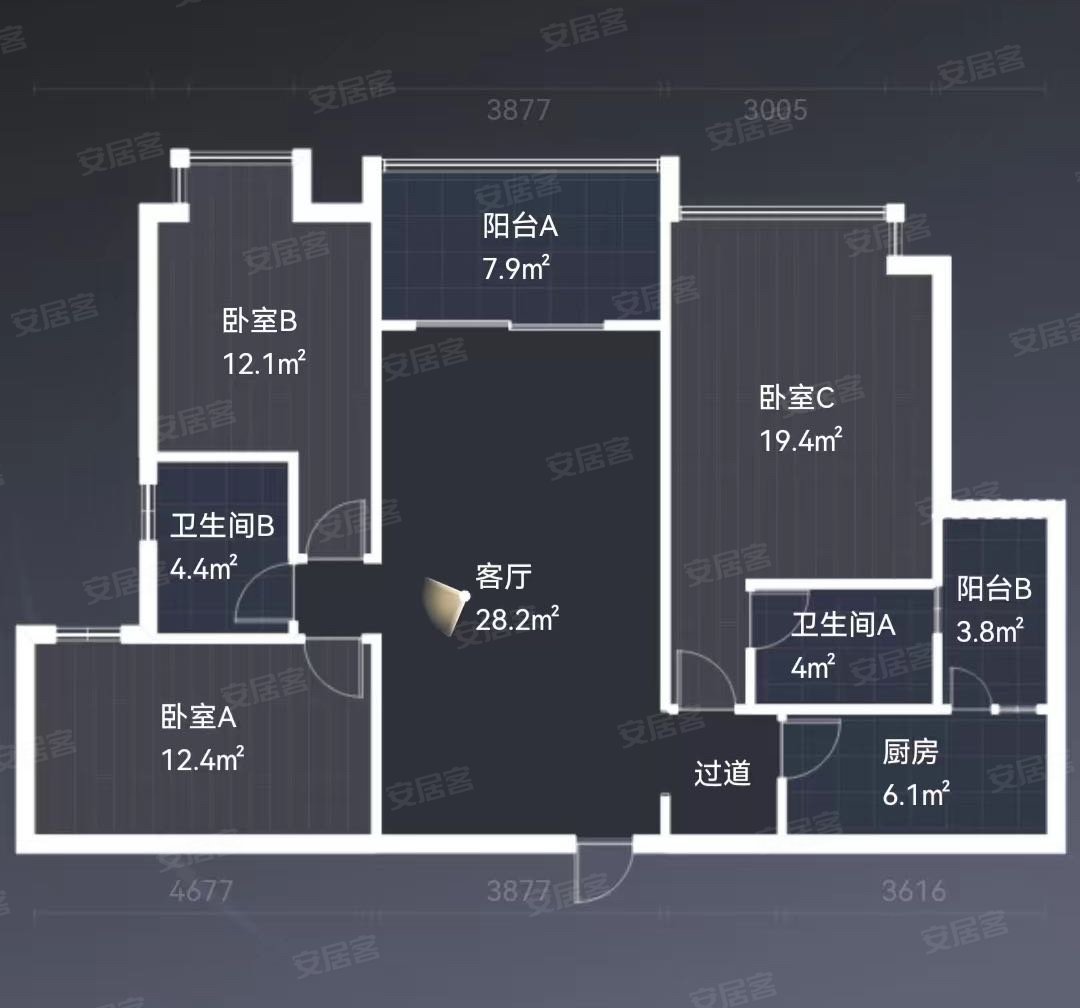 恒大名都3室2厅2卫123.59㎡南北99万