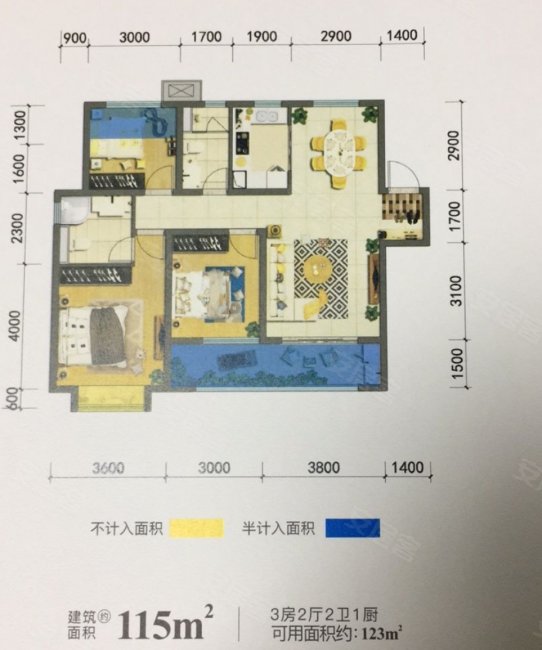 绿地城3室2厅2卫115㎡南54万