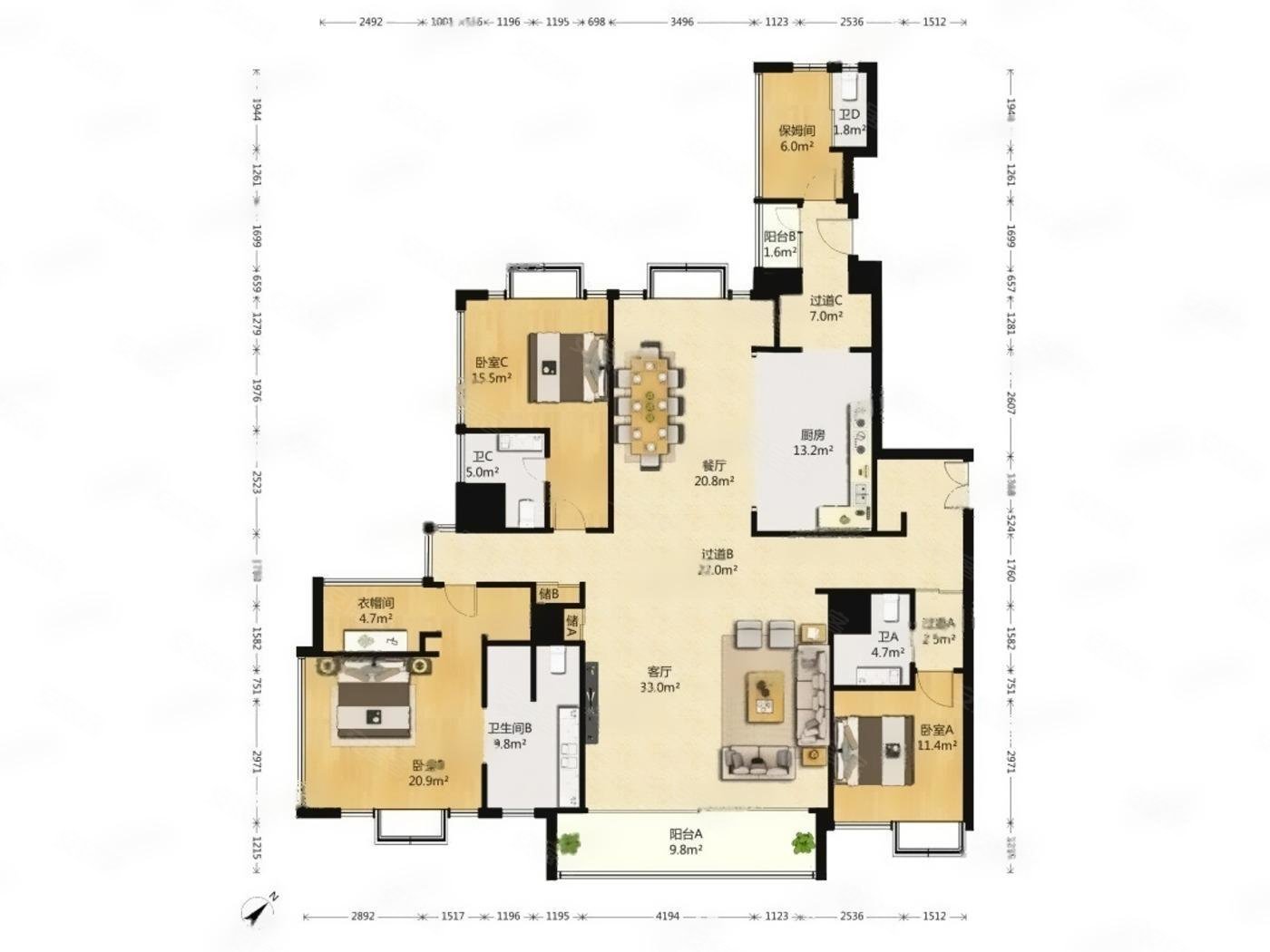 华侨城苏河湾(公寓住宅)3室2厅2卫179.63㎡西南3200万