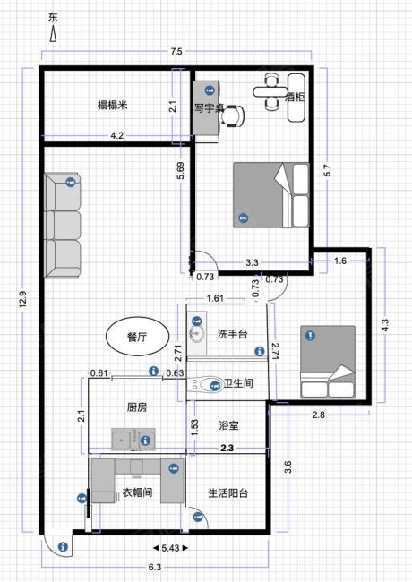 名著司南2室1厅1卫87.61㎡东190万