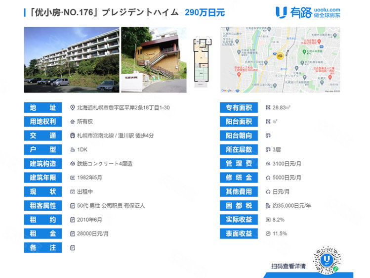 日本北海道札幌市¥15万【月收租1600元+】日本北海道·带租约· 公寓（-）新房公寓图片