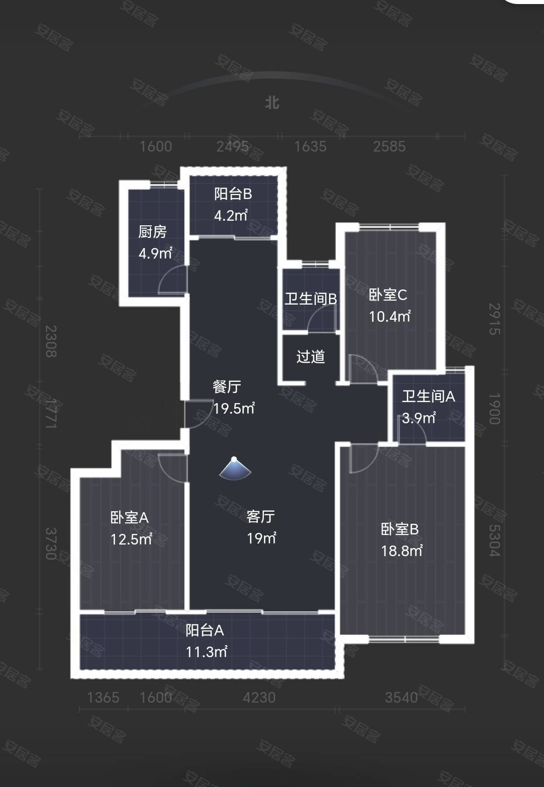 万达海之心3室2厅2卫132㎡南北175.8万