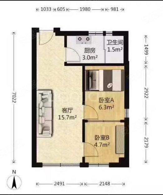 合富大厦2室1厅1卫79.85㎡北33.8万