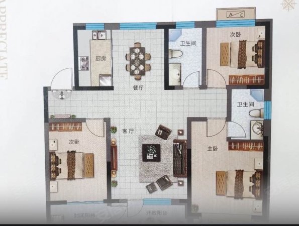 天元皇家公馆3室2厅1卫120㎡南北99万