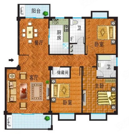 鸿门景园3室2厅2卫126㎡南北72万