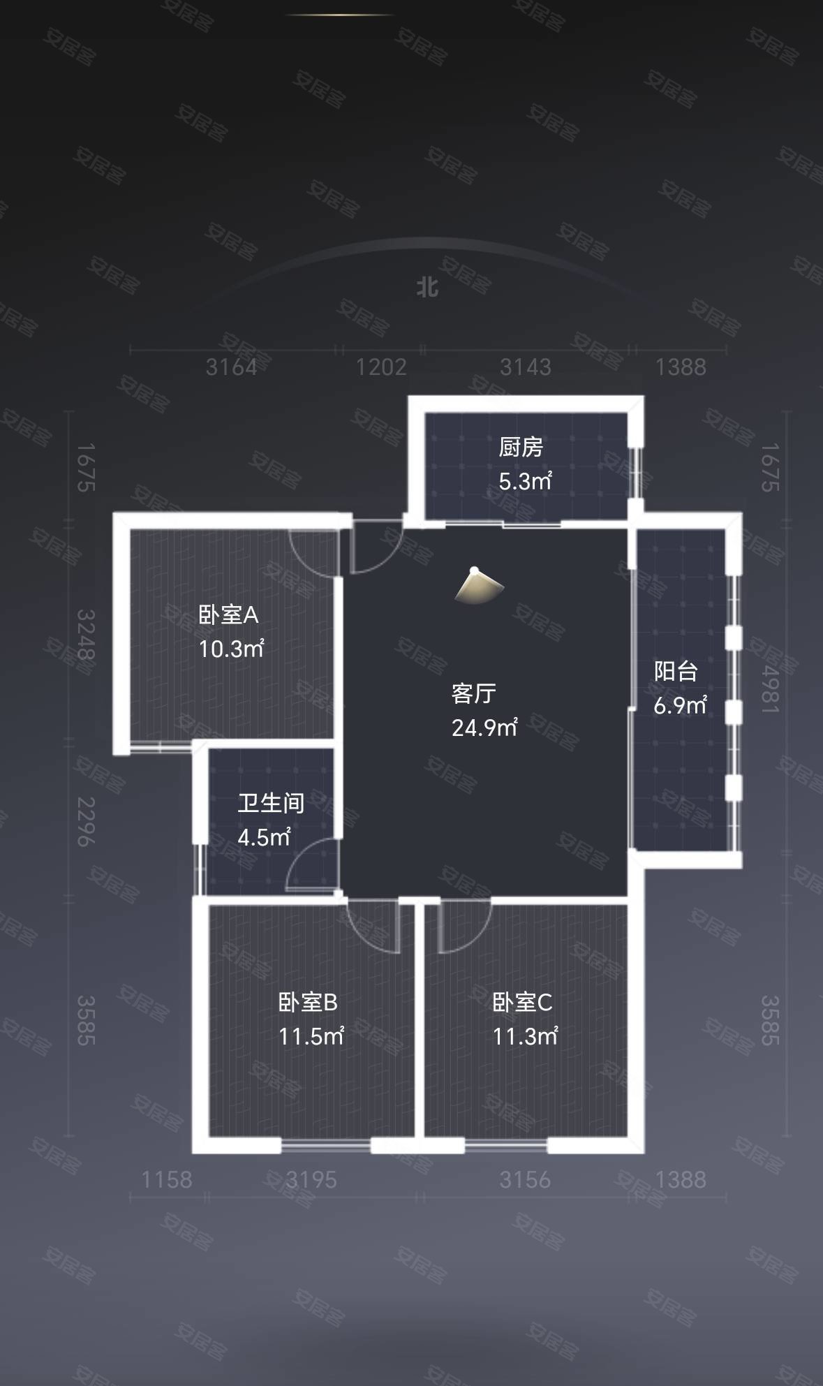 汇铭华府3室2厅1卫107㎡南北65万