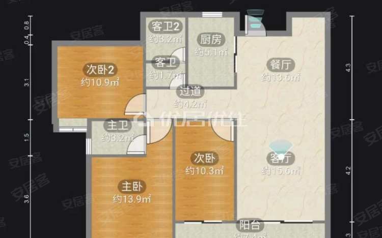 泰岩锦江城3室2厅2卫115㎡南85万