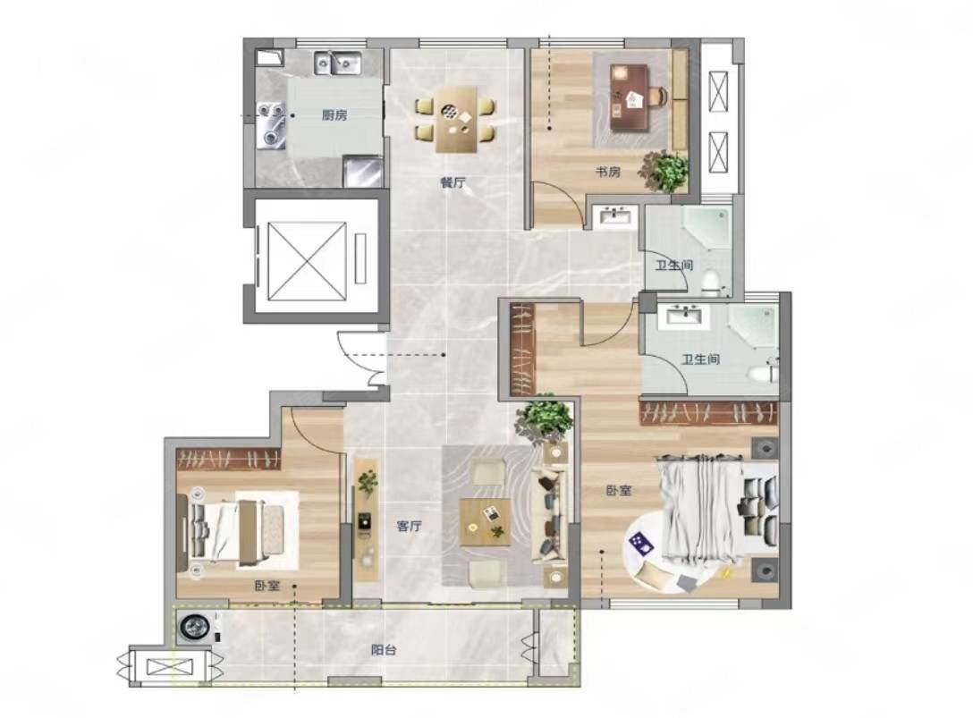 宁国高端小区观澜府人车分流前后糸统落地窗高档家装的婚房