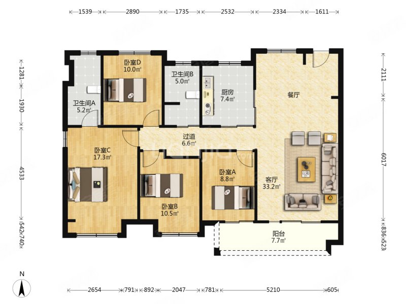 美的天誉小区 位置好 朝南大三居