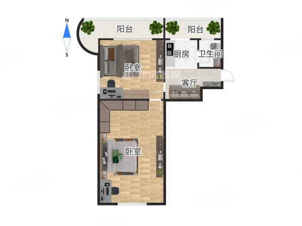 富顺里2室1厅1卫63.08㎡南北136万