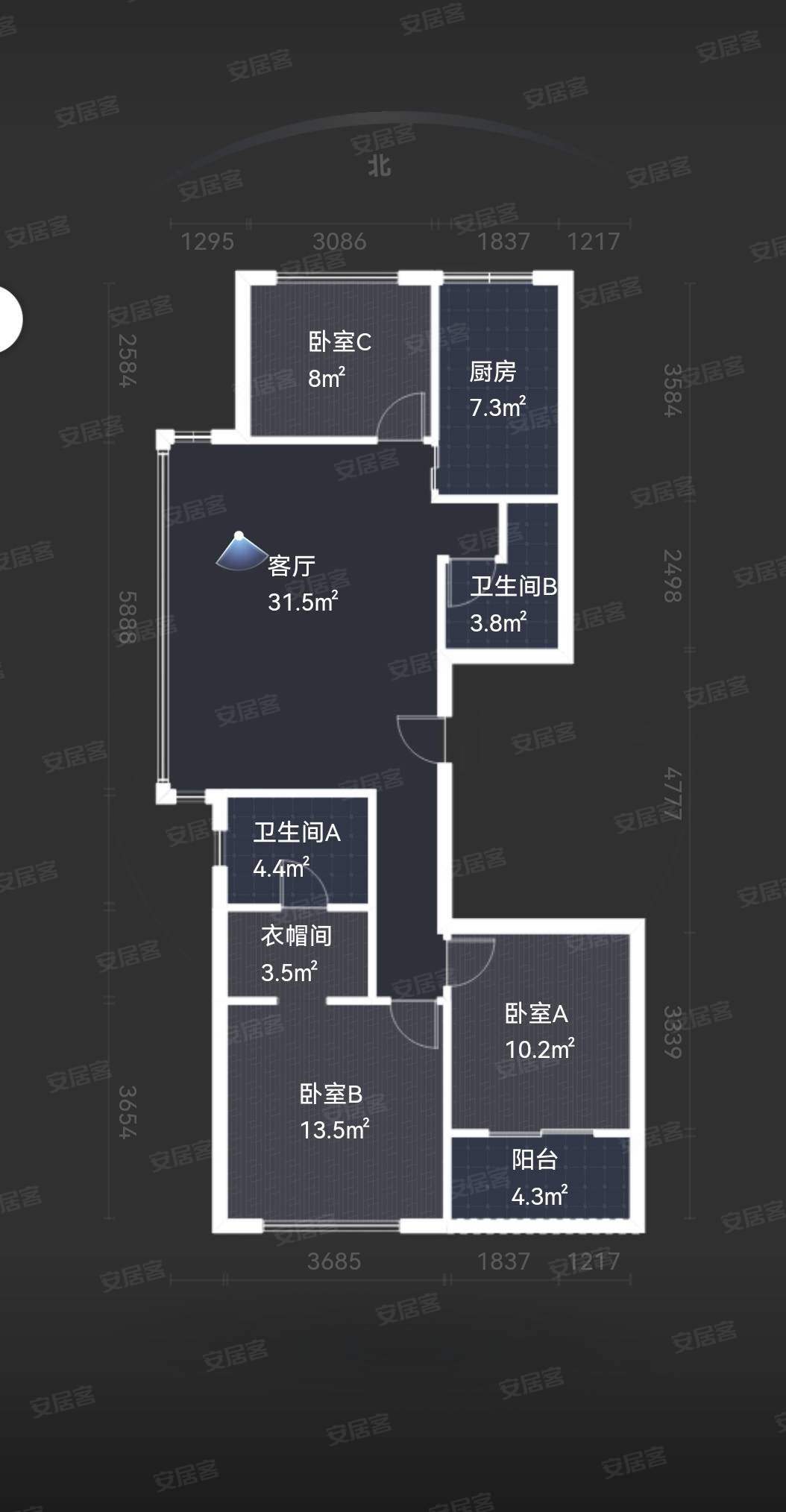 钱江彩虹府3室2厅2卫89㎡南北160万