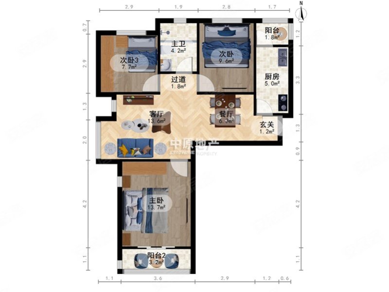 和苑绵和园3室2厅1卫99㎡南北150万