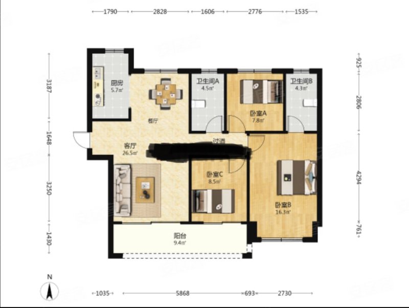 碧桂园玖玺台 118平边户 视野无遮挡 户型方正 南北通透