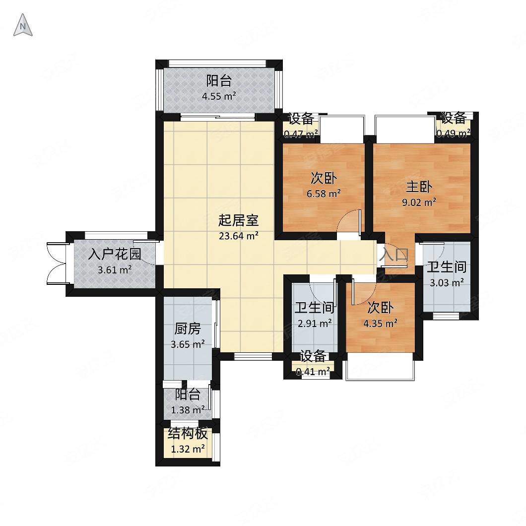 远达鹭湖宫3室2厅2卫110㎡南北55.8万