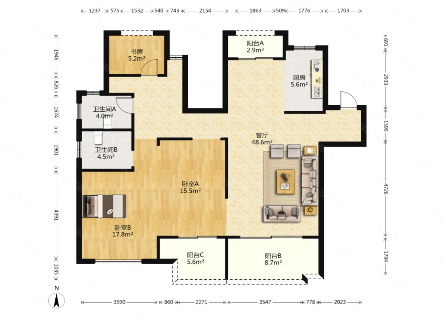 金地湖城大境4室2厅2卫135㎡南北289万
