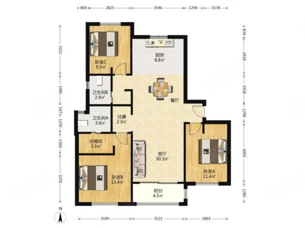 城市主人3室2厅2卫110㎡南155万