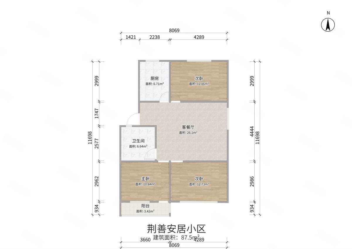 荆善安居小区(10-68号)3室1厅1卫87㎡南北60.8万