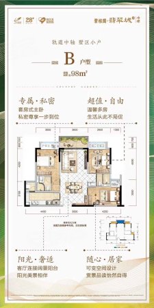 碧桂园翡翠城峰璟3室2厅2卫98㎡东69.5万