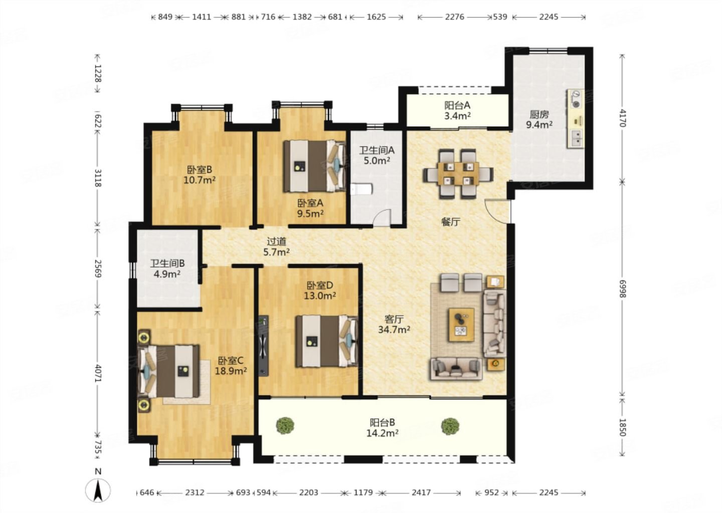 华强城毛坯四室随意装修中低楼层看房方便