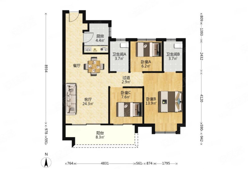 金御湾小区3室2厅1卫99㎡南北40万