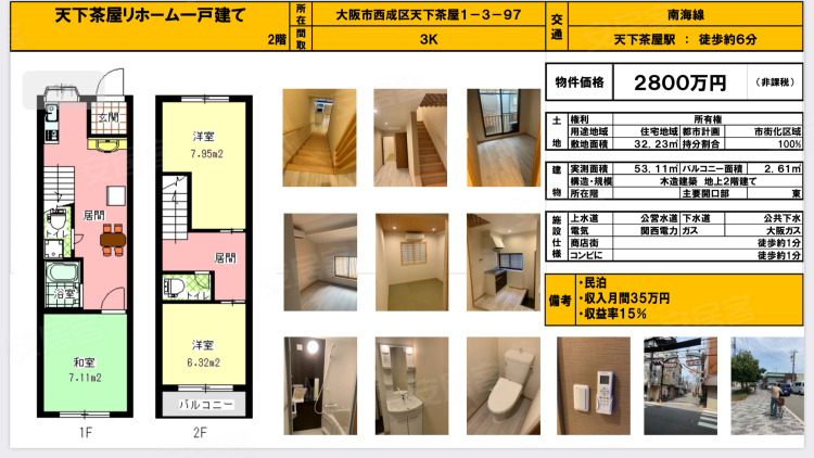 日本大阪府约¥143万大阪-天下茶屋一户建！欢迎点击微聊看房-2800万日元新房独栋别墅图片