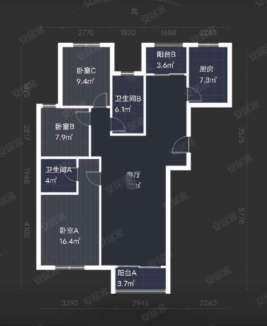 开元华庭4室2厅2卫128㎡南北89万