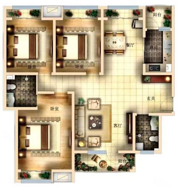 华鸿中央公园4室3厅4卫160㎡南北355万