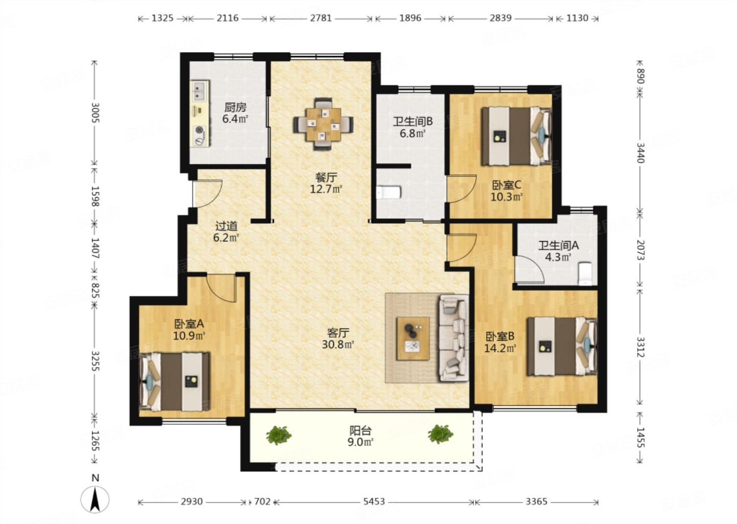 公元2020洋房精装超大客厅216w
