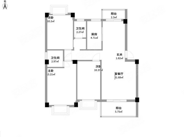 尚城国际3室2厅2卫119㎡南北56万