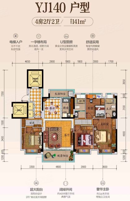 阳西碧桂园4室2厅2卫141.06㎡南69.9万