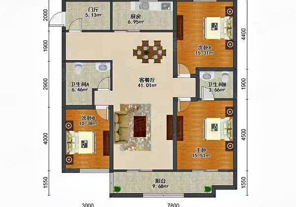 中环国际城北区3室2厅2卫141㎡南北125万