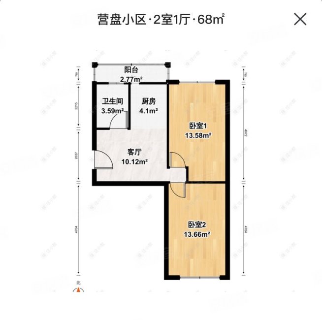 营盘小区2室1厅1卫68.35㎡南北44.8万