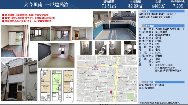 日本大阪府约¥228万大阪一户建-东成区- 3年-每年净 7.2%新房独栋别墅图片