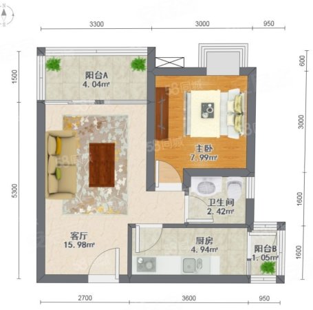 鑫腾水云间1室1厅1卫46.69㎡东西10万