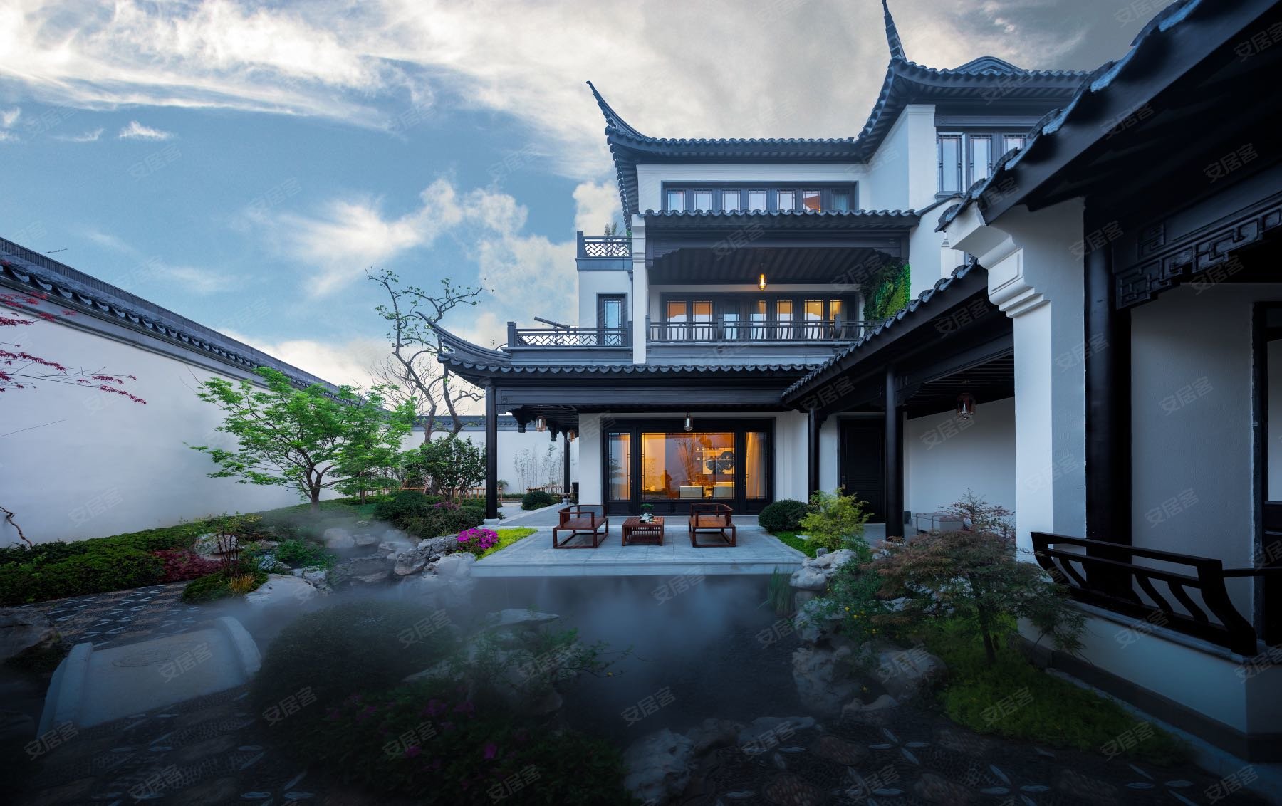 新出三层带电梯井,金城高端中式合院,赠送私家车库,安吉慢谷二手房
