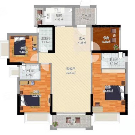 铂金湾家园3室2厅2卫138㎡南北208万