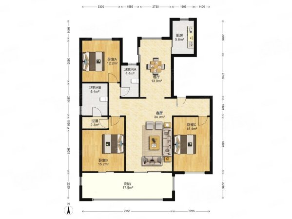 建发鸿璟园3室2厅2卫143㎡南北188万