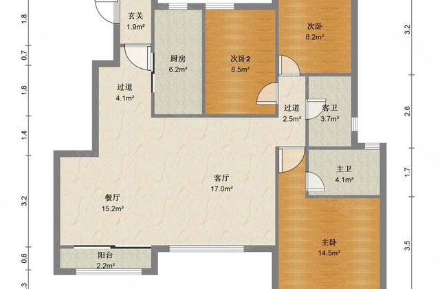 众美青城3室2厅126.76㎡190万二手房图片