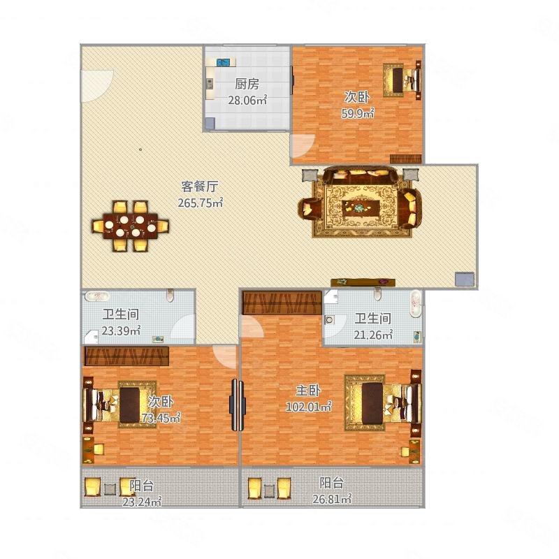 紫荆公寓3室2厅2卫158㎡南北150万