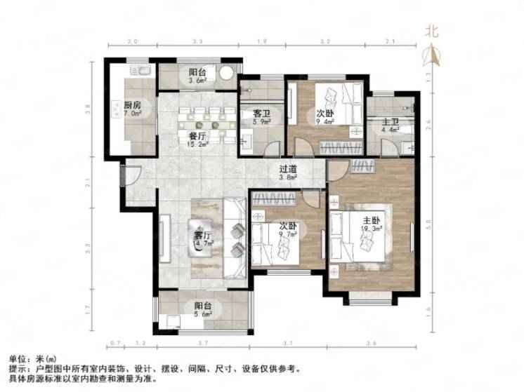 绿地新都会3室2厅2卫124.31㎡南206万