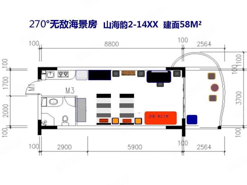 山海韵龙栖湾(崖州)1室0厅1卫58.24㎡南89万