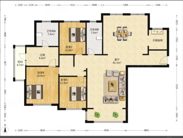 南北通透三室两厅两卫,背靠童牛岭,面向大海!送车位送家具